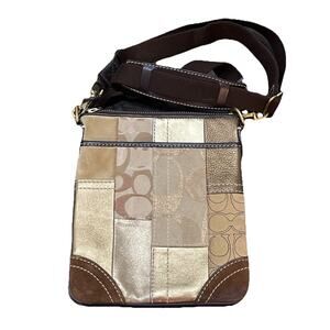 Coach Vintage Patchwork Gold Crossbody Leather Suede Y2K Glam